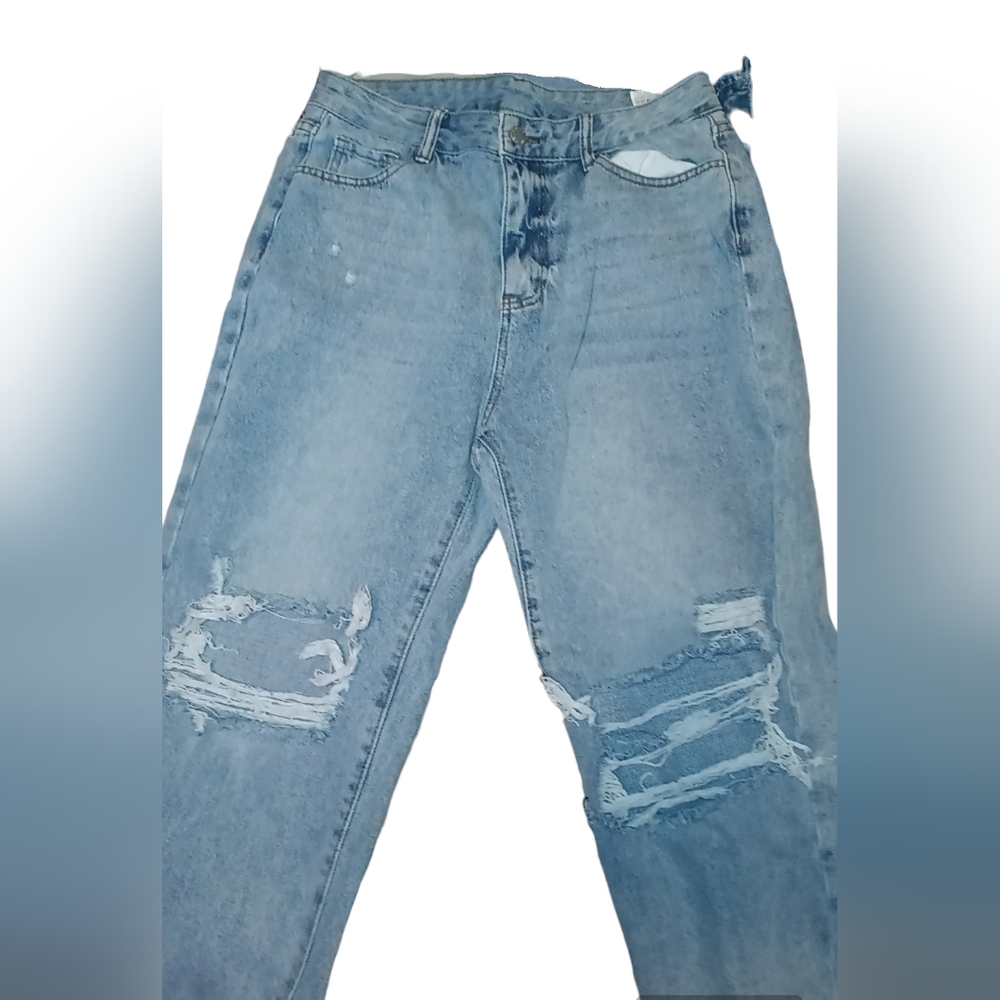 ripped high-waisted jeans size L women